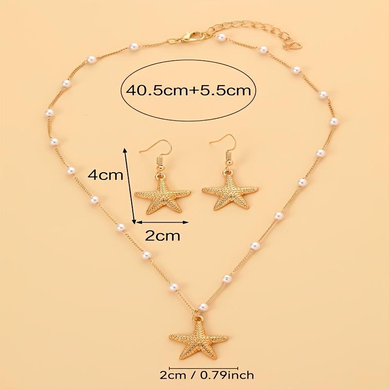 Fashion Starfish Pendant Imitation Pearl Necklace Earrings Set For Women Ocean Style Jewelry