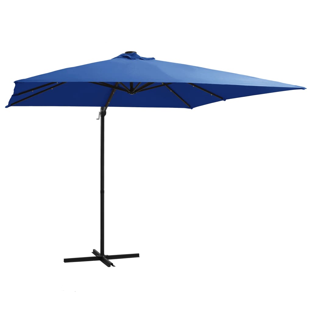 Cantilever Umbrella with LED Lighting Steel Mast 250 X 250 Cm Azure Blue