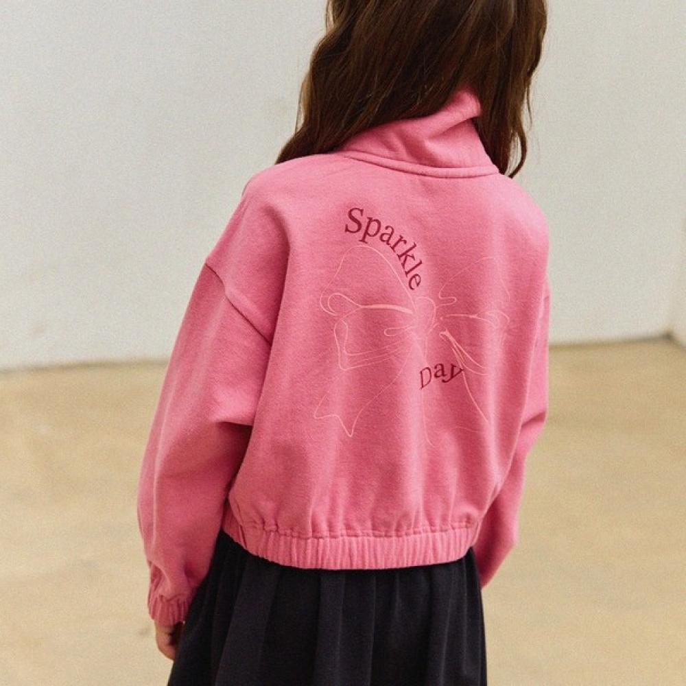  Olivan  Simple Logo Half Zip Up Crop Sweatshirt  Pink 