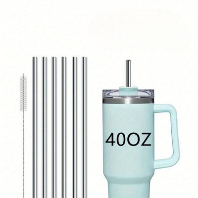 Stainless Steel Metal Drinking Straws Set With Cleaning Brush, For 40oz Tumbler Cups, Ideal For Cold Drinks & Juices, Summer, Kitchen, Christmas Gift
