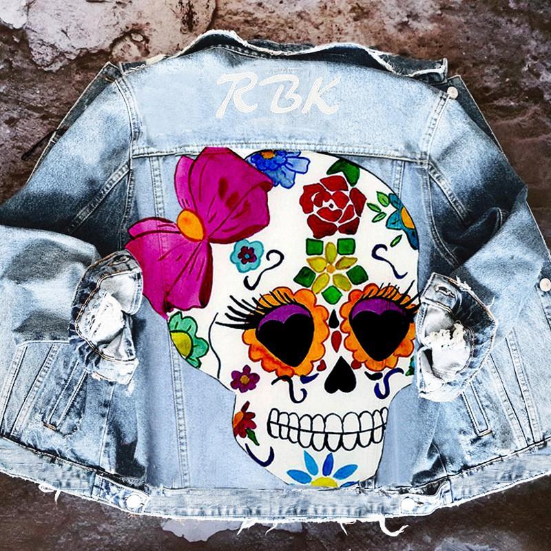 Damen Street Style Bedruckte Jeansjacke Lässige Langarm-Oberbekleidung Tägliche Kleidung
