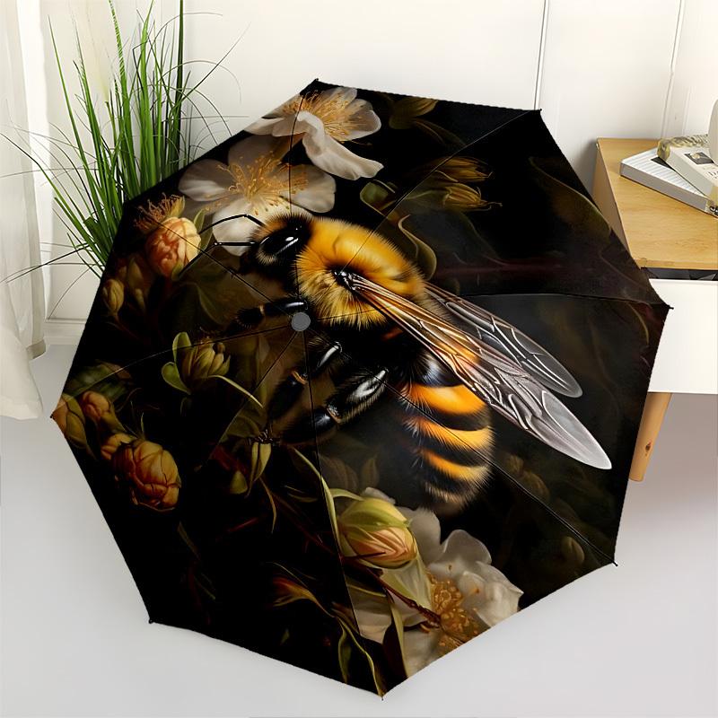

Bumblebee, Flowers Themed Automatic Opening and Closing Umbrella, Brightly Colored 8-rib Portable Umbrella, Suitable for Men and Women, A Pe