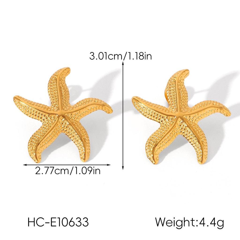 18K Gold Shell Starfish Earrings - European & American Ocean Style, Versatile Colorfast Stainless Steel