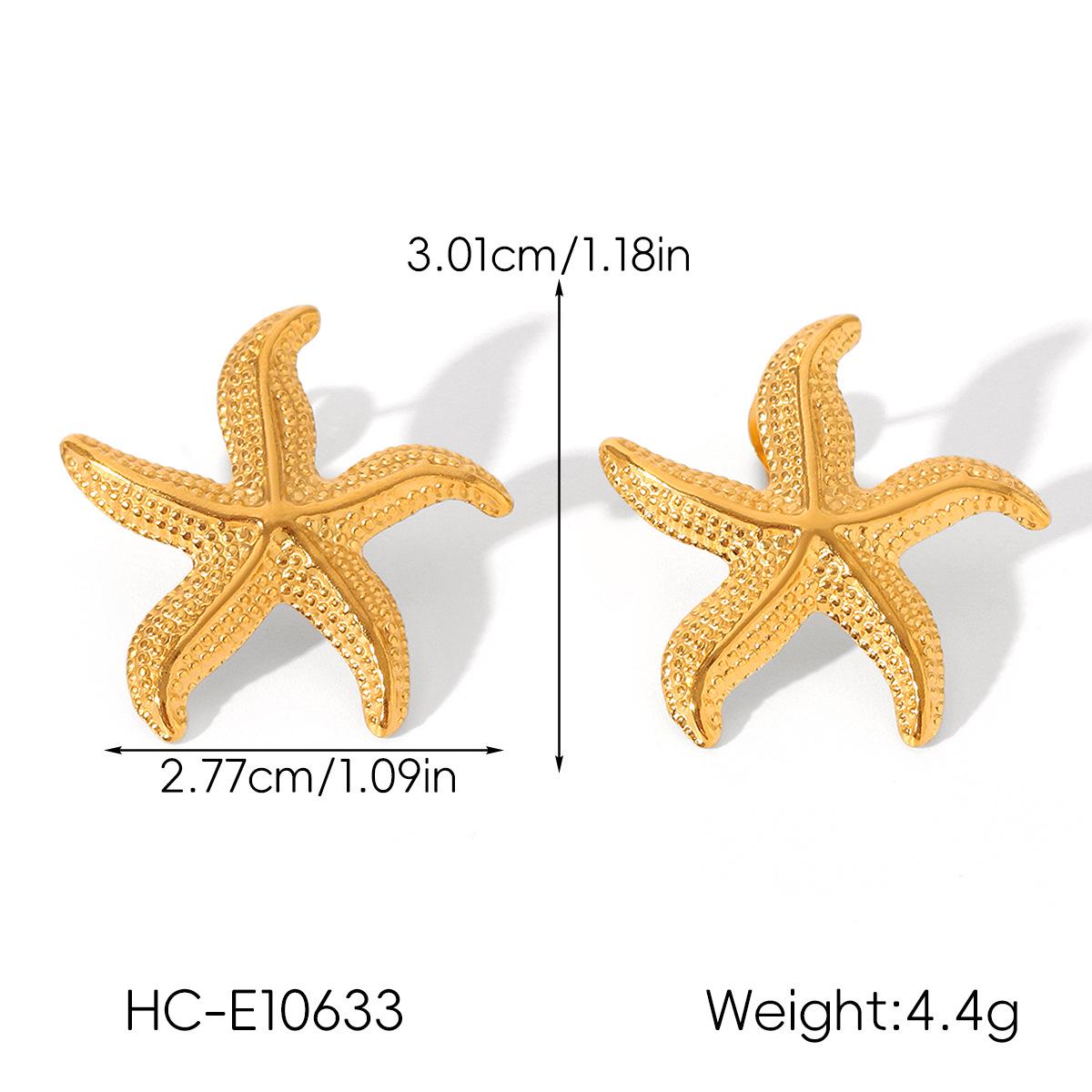 Серьги-ракушки и морские звезды из 18-каратного золота - Европейский и американский морской стиль, Универсальный, Невыцветающий, Нержавеющая сталь