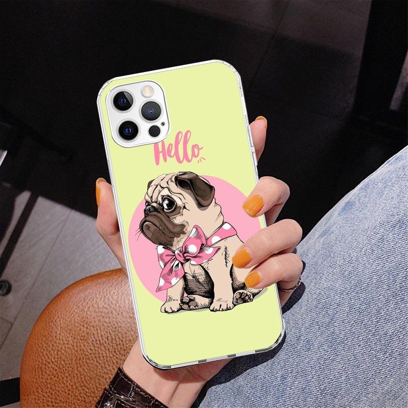 Love Pugs Cute Dog Phone Case For iPhone 17 Air 16 Pro Max 16E 15 + 14 Plus 11 12 13 Mini 7 8 SE Gift Print Cover Fundas 16 Pro