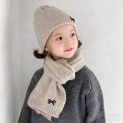 2Stk/Set Kinder Hut Schal Set Schleife Gestrickte Kapuze Winddicht Nackenschal Set Verdickt Weich Warm Gemütlich Herbst Winter Tragen