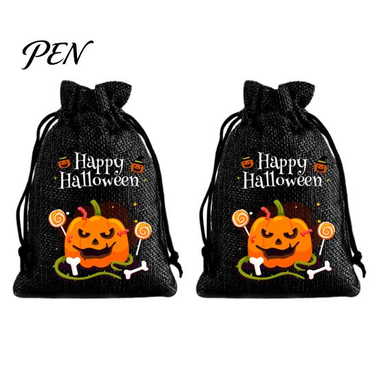 Reusable Gift Packaging 2Pcs Halloween Pumpkin Drawstring Bags for Candy Treats, Retro Burlap Small Storage Candies Trick or Treat Bags, Portable
