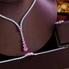French Light Luxury High Sense Princess Pink Zircon Necklace Earrings Bracelet Ring Four-Piece Set Dinner Dress Set Chain