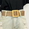 Womens Minimalist Pu Fabric Belt With Wooden Buckle For Chic Office And Casual Looks