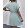 Women's Summer Dress, Spring and Summer Solid Color Short Sleeve Lace V-neck Waist-fitted Dress Casual Drawstring Waist Vacation Dress