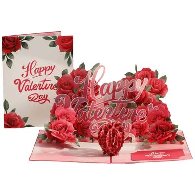 High Quality Romantic Theme 3D Rose Card Pop-Up Mechanism 3D Rose Couple Card Flower Design Anniversary Card Valentines Day