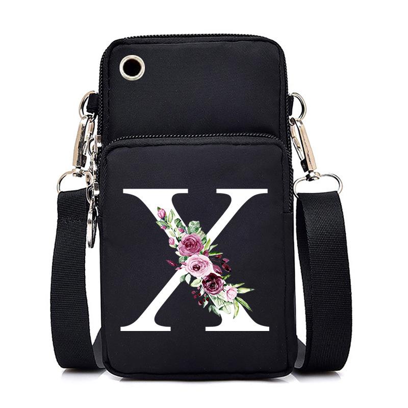 New Letter-printed Black Oblique Span Bag, Mobile Phone Bag, Light To Carry, Vertical Length and Width Change Bag