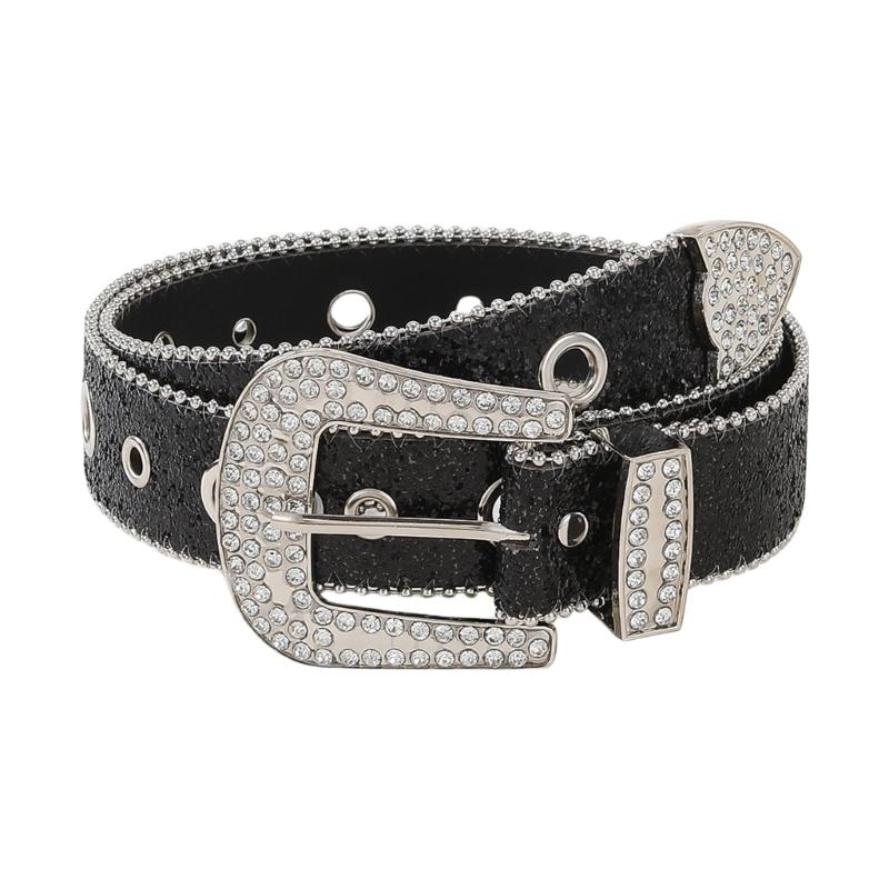 

Ремень с пряжкой, усыпанный стразами, для женщин Элегантный ремень с пайетками, Подходящий ко всему Западный ремень, Блестящий ремень для джинсов и брюк чёрный