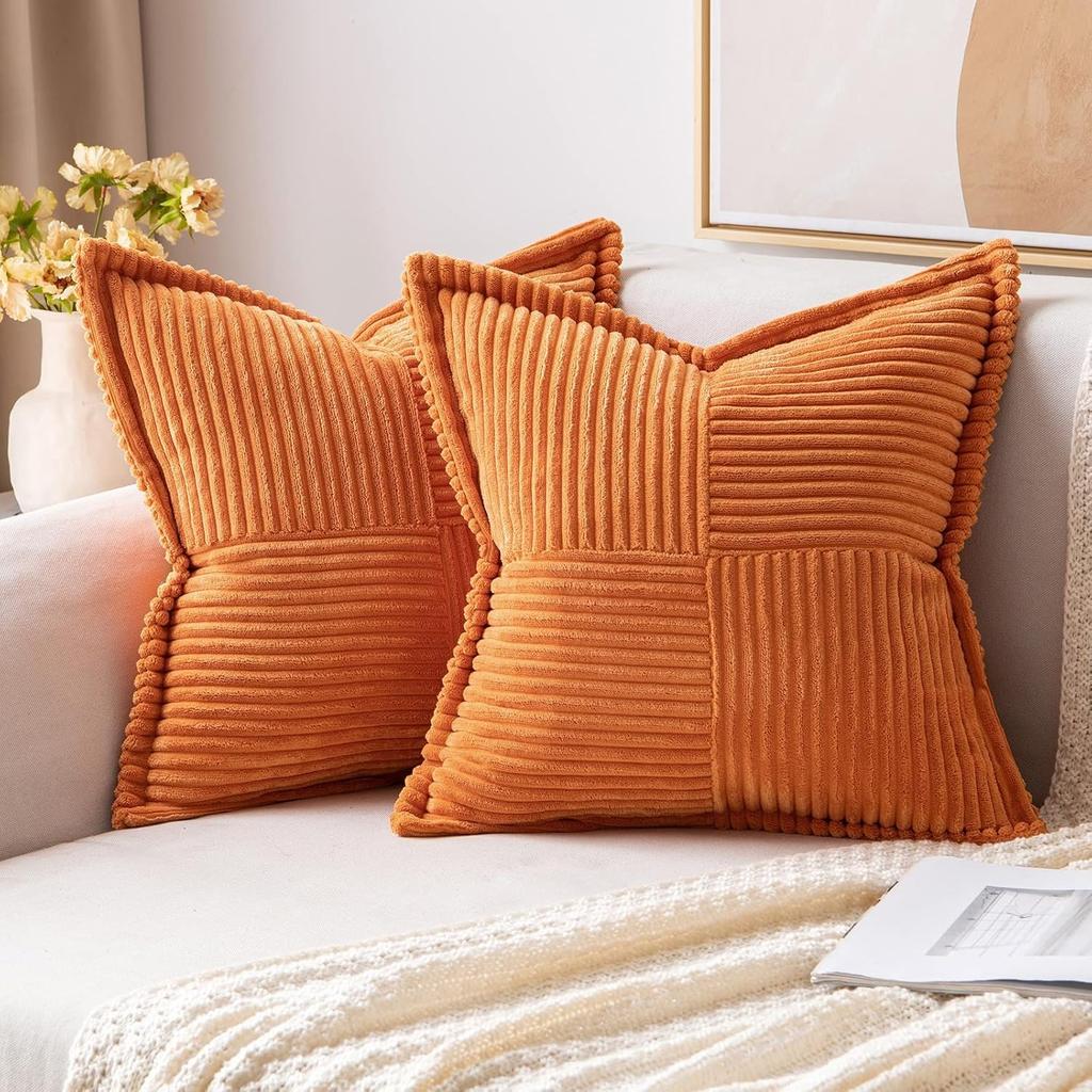 Herbst Rost Dekorative Kissenhülle für Sofa Bett Akzentkissenhülle Breitseitig Gestreift Patchwork Weiche Cord Kissenbezüge