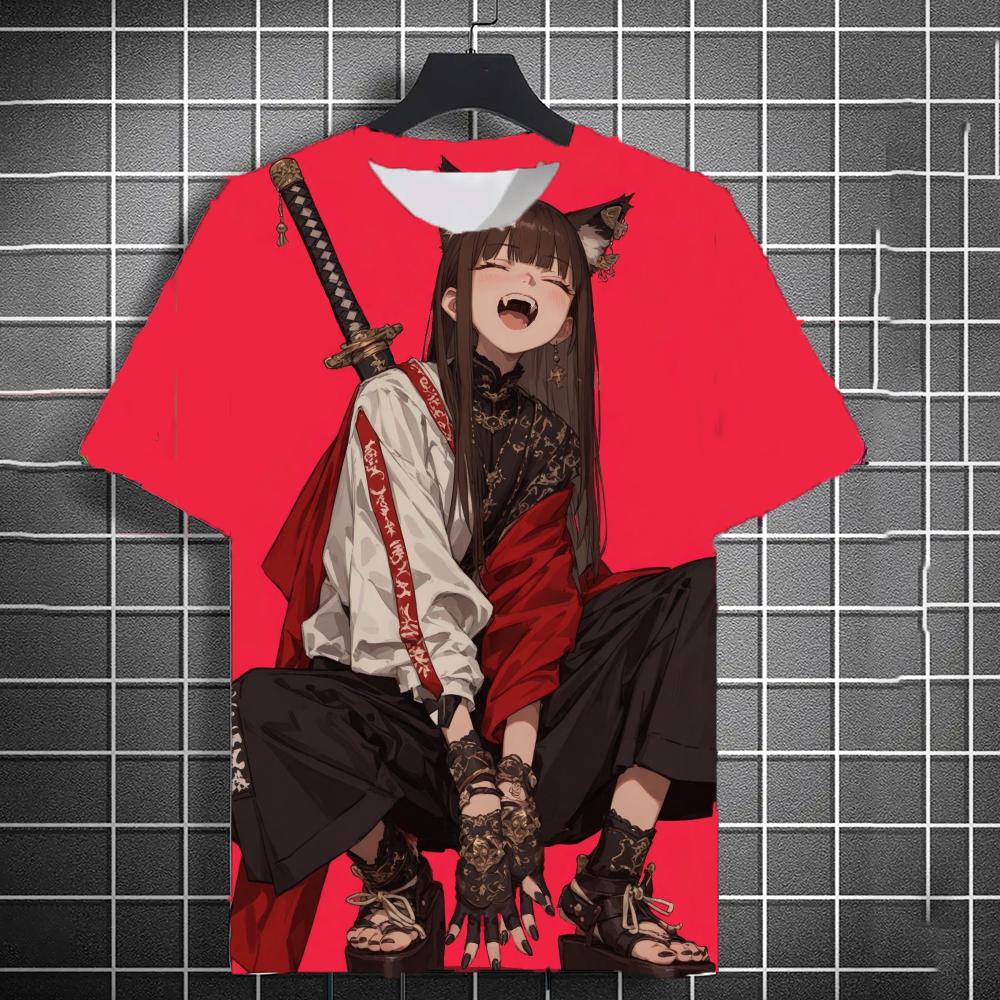 Samurai Katana Tattoo Girl 3D Print T-Shirts Men Women Short Sleeve T Shirt Harajuku Top Street Tees Men's Clothing