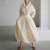 LYRIA Women's Cotton Oversized Elegant Cotton  Sundress Lapel Neck High Waist Long Sleeve Long Shirt Dress 5XL
