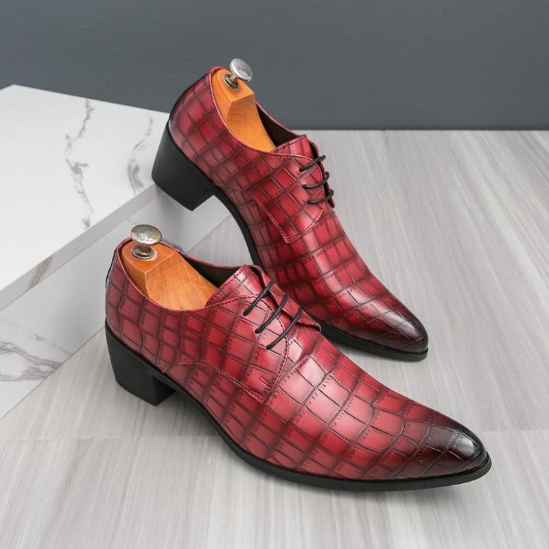 New Luxury Red Men High Heel Leather Shoes Oxford Designer Pointed-toe Dress Shoes Men Groom Suit Wedding Shoes Man Big Size 46