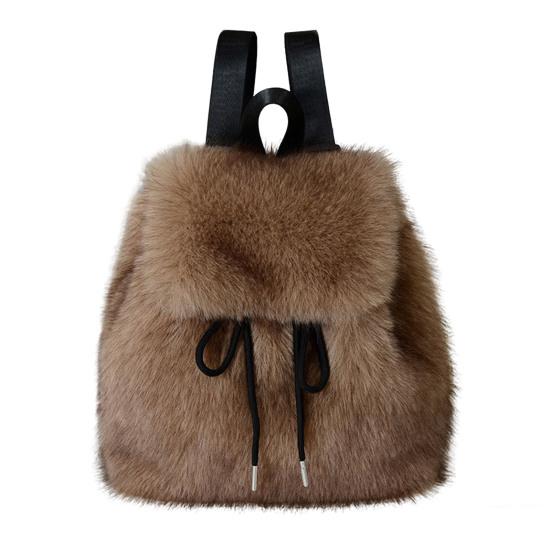 Женский меховой рюкзак Повседневный милый пушистый рюкзак-сумка Застежка-шнурок Мягкий пушистый рюкзак для девочек для уличных прогулок, поездок на работу, повседневных дел коричневый