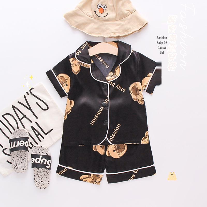 BB58 Mufurui Summer Kids' Silk Bear Cartoon Pajama Short Sleeve Two-Piece Set