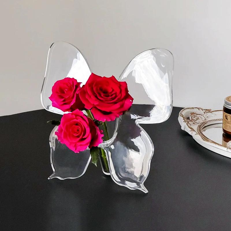 Gjennomsiktig sommerfugl akryl blomstervase tredimensjonale blomsterarrangements tilbehør sommerfuglvase hjemmedekorasjon