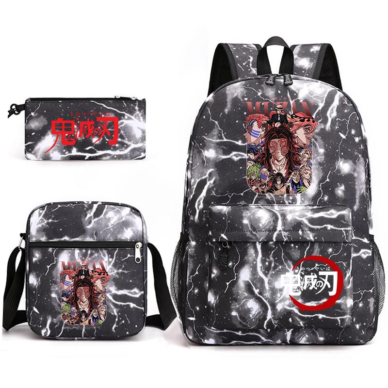 Demon Slayer Anime Print School Backpack Set 3Pcs Include Backpack Shoulder Bag Pencil Case for Boys Girls Students