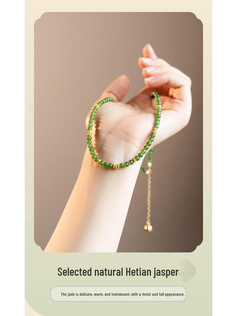 Hetian Jade Millet Bead Necklace - 4mm Jasper Beaded Green Jade Choker Clavicle Chain