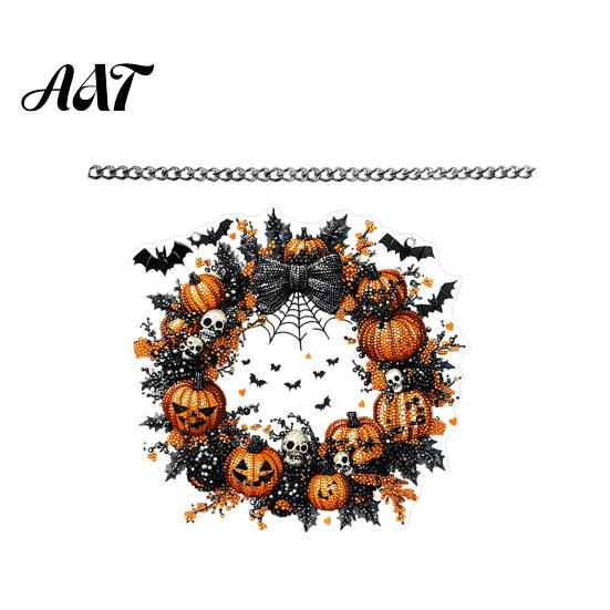 Halloween Decoration for Front Porch Pumpkin Pendant with Hanging Chain Waterproof Acrylic Welcome Spooky Plaque Sign Door Window Wall Indoor Outdoor