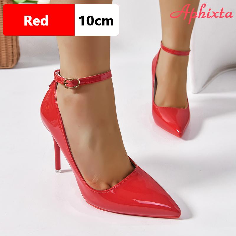 Fashion Aphixta Super Big Size 48 49 50 Belt Buckle Stiletto Heels Pumps Women Party Shoes 12cm/10cm Pimp Pointed Toe Metal Buckle