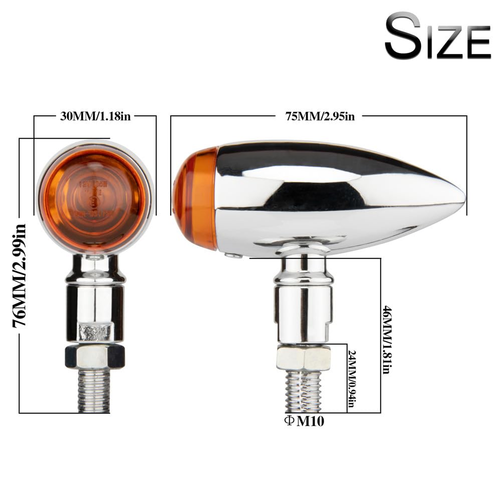 Beatus Bullet Mini Turn Signal, Screw Diameter 0.4 Inch (10 Mm), Motorcycle, Universal Custom
