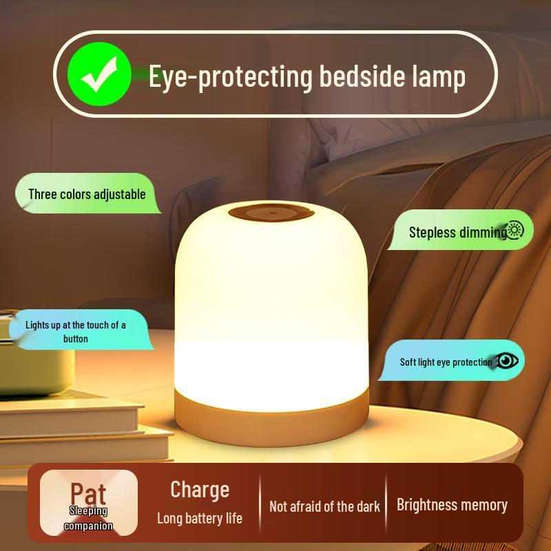 Rechargeable Touch LED Bedside Night Light - Baby Feeding & Eye Protection Lamp