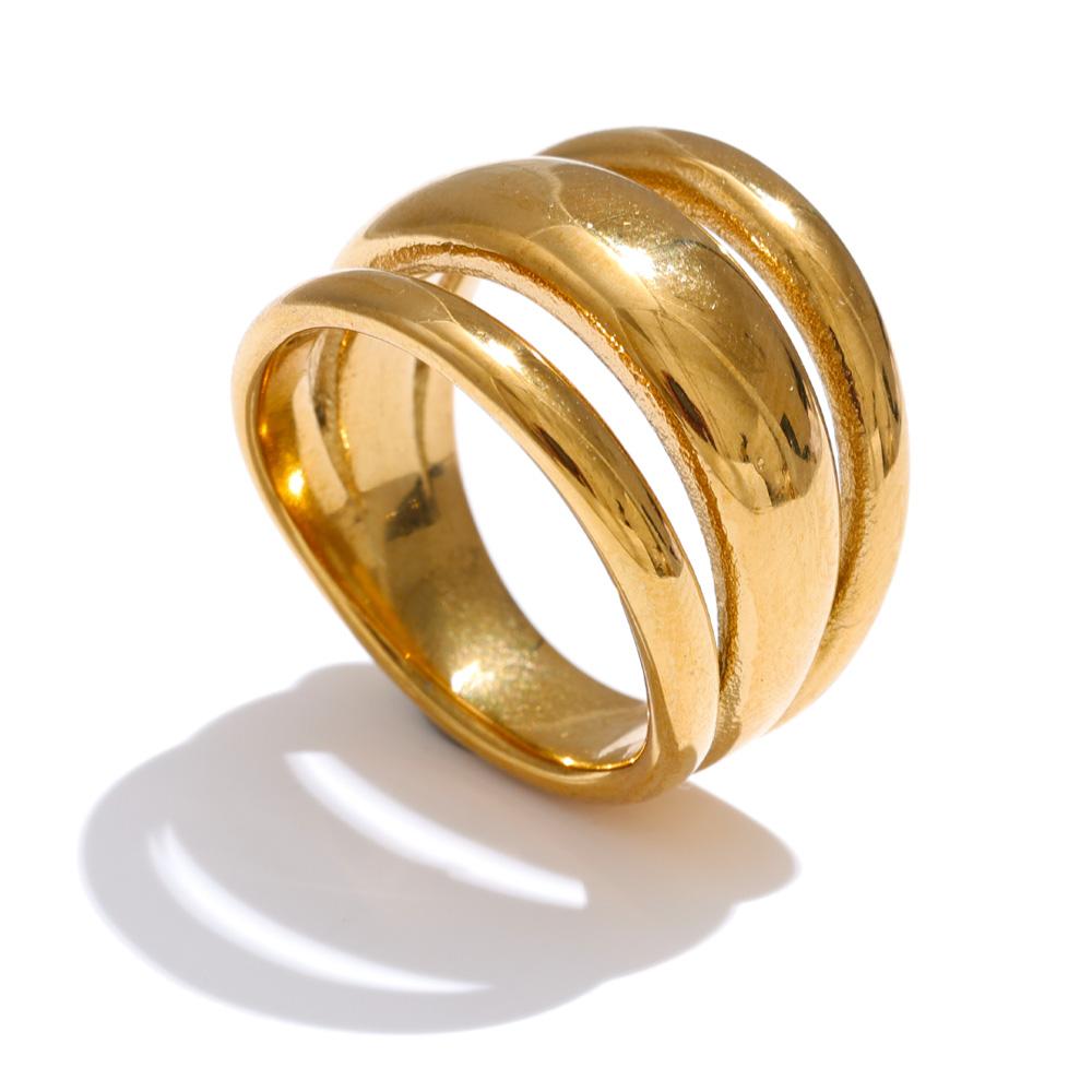 

Yhpup Size 678 Classic Stainless Steel Layered Wide Geometric Ring 18K Golden PVD Plated Attractive Finger Jewelry Rust Prevent 6
