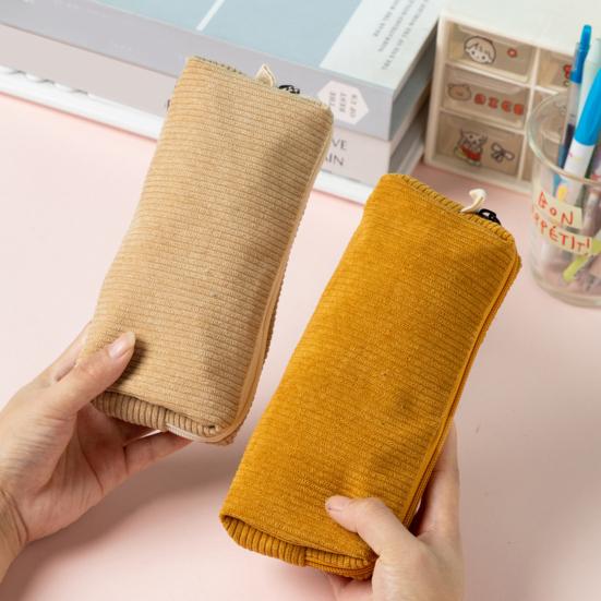 Corduroy Pencil Case Soft Small Pencil Pouch Organizer with Zipper Multifunctional Travel Makeup Coin Bag for Girls