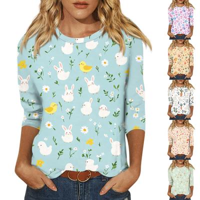 3/4 Sleeve Tops For Women T-Shirt Casual Print Tops T Shirt Round Neck Pullover Blouse