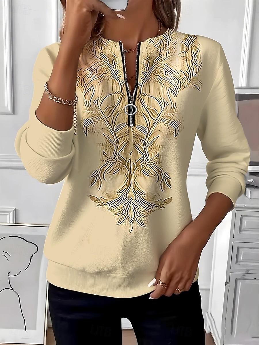 

Женская толстовка пуловер, толстовки на молнии, цветочный графический принт пейсли, модная, повседневная, с длинным рукавом, с круглым вырезом, обычный топ, уличная одежда для повседневной носки, повседневная, на молнии 2XL