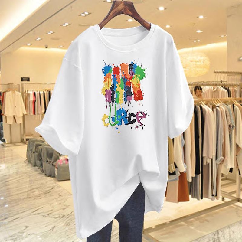 

Cartoon printing foreign style loose cotton short sleeve large size casual t-shirt women s summer new S