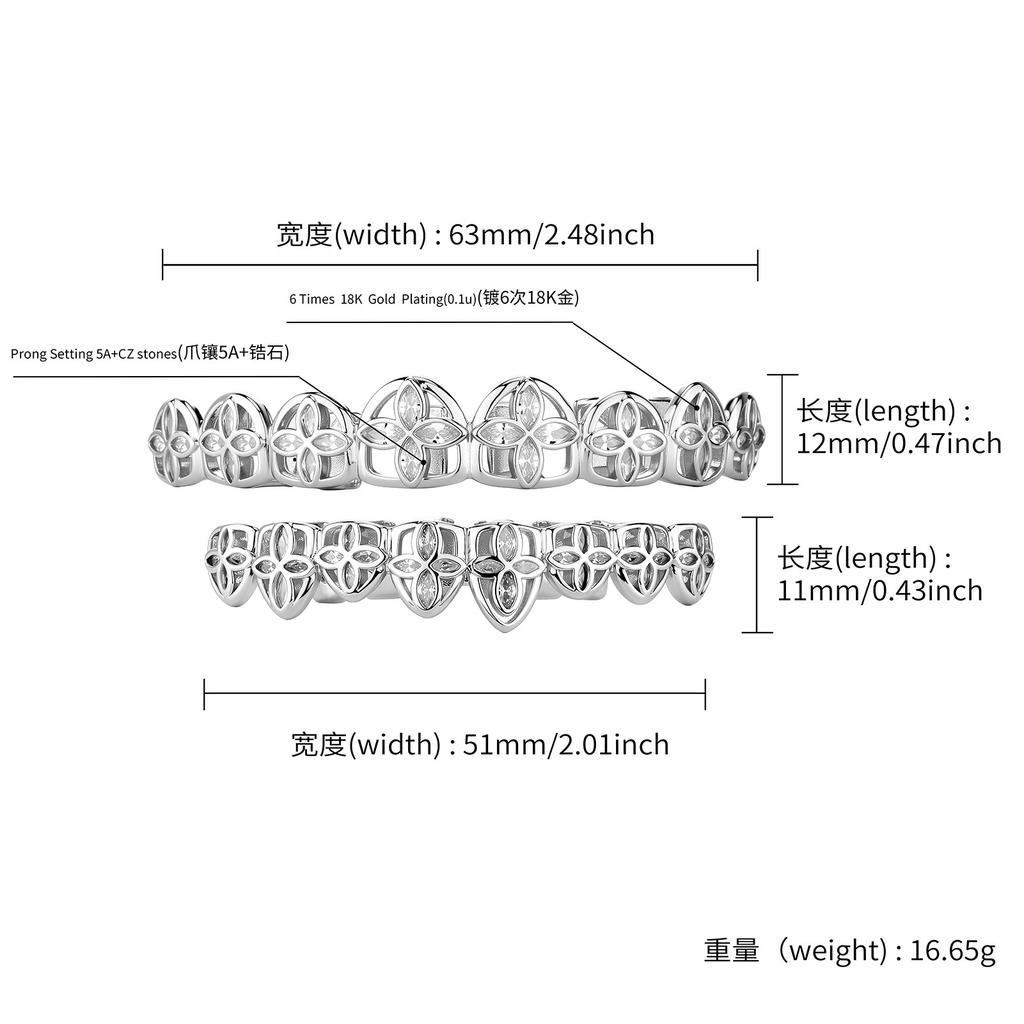 New Arrival 8 Teeth Grillz Leaf Shape Mirco Pave Zircon Braces Cool Big Gold Grillz Vampire Halloween