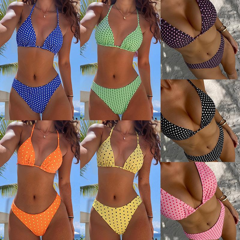Polka Dot Print Sexy Tie Side Two Piece Bikini Elegant For Summer Beach Vacation