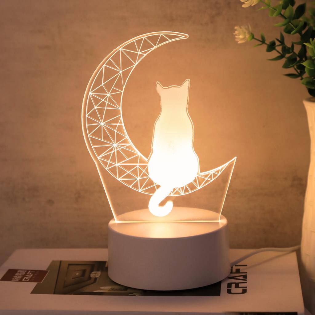 1pc  Moon Cat 3D night light, USB desk lamp, bedroom and desktop ambient light, holiday and birthday gift night light.