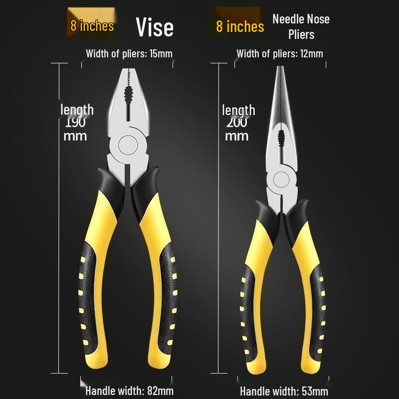 8" Multifunctional Tiger Pliers Set: Vise, Diagonal, Wire, and Rod Pliers for Household Use.