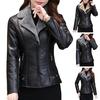 Fall Winter Women Jacket Thick Plush Faux Leather Solid Color Turn-down Collar Zip Up Zipper Pockets Long Sleeve Cardigan Warm Slim Fit Lady
