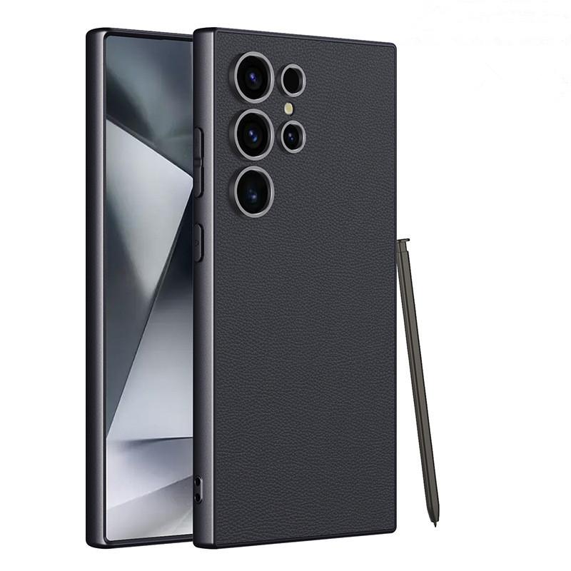 Plain Leather Metallic Paint Frame Case For Samsung Galaxy S23 S24 Ultra Case Ultra-thin Skin Feeling Cover For Galaxy S24 Ultra NO PEN