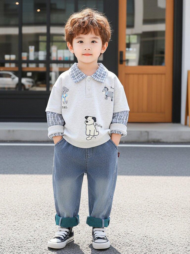 Boys' 2026 Korean Style Two-Piece Set: Spring & Autumn Hoodie Outfit