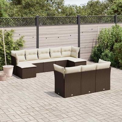 Vidaxl 10-Cz. Garden Furniture Set With Cushions, Brown Polyrattan
