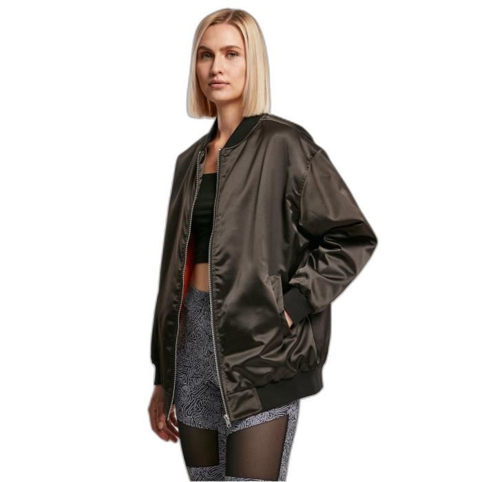 Dámský saténový bomber Urban Classics Oversized - černý - M