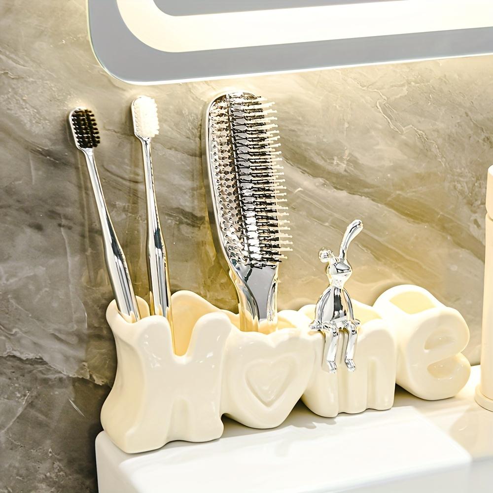 Portaspazzolino in Ceramica, Portaspazzolino Creativo per Bagno, Organizer Autoportante da Bancale per Bagno, Scaffale porta Spazzolino e Dentifricio