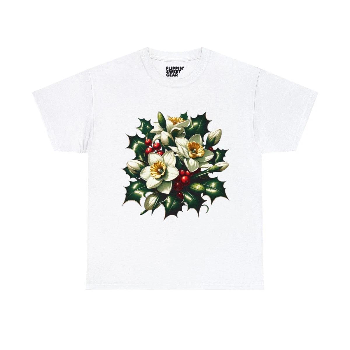 Holly And Narcissus December Birth Month Flowers Graphic Tee Shirt 4XL
