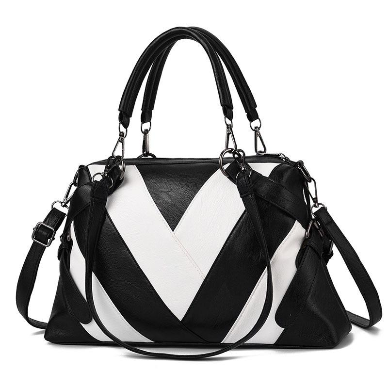 New fashionable portable large bag, soft leather contrasting colors, large-capacity versatile shoulder bag.