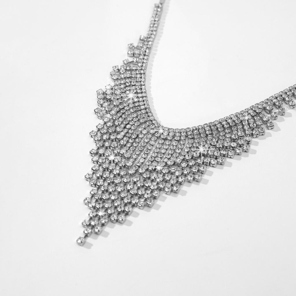 Luxury Temperament Shining Brightly Full Rhinestone Multi-layer Tassels Chain Necklace for Women Bride Wedding Banquet Jewelry