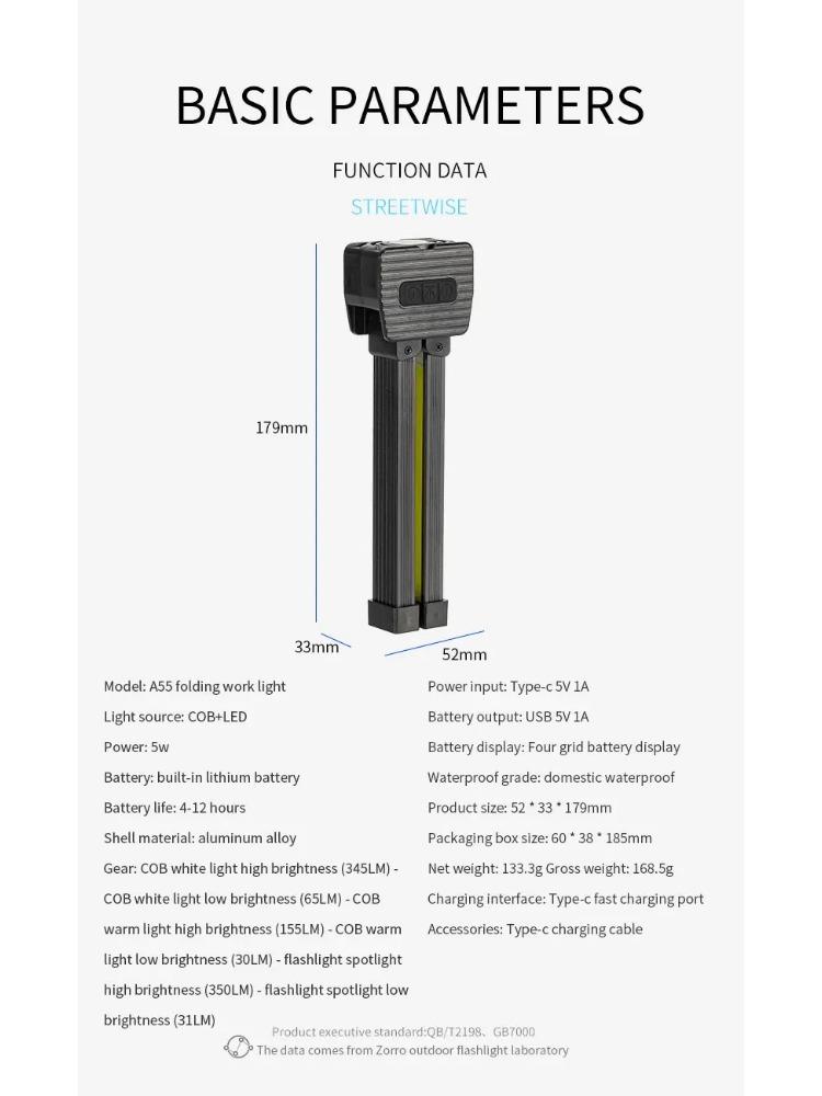 Auto Repair Work Light Strong LED Flashlight Outdoor Multifunctional Camping Reading Lighting Folding COB Portable Lamp