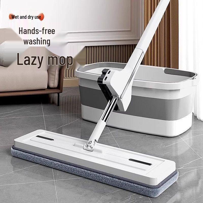 Large Absorbent Hands-Free Flat Mop: Easy One-Drag Cleaning, New Model with Thickened Head for Household Use